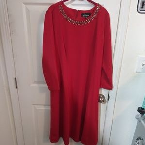 Dennis Basso Caviar Crepe Dress with Beaded Neckli
